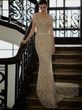 Sheath V Neckline Cap Sleeves Lace Ivory Wedding Dresses SD2115