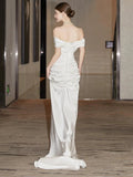 Mermaid Off The Shoulder Short Sleeves Long White Wedding Dresses SD2116