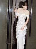 Mermaid Off The Shoulder Short Sleeves Long White Wedding Dresses SD2116