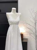 A Line Straps Silk Chiffon White Long Women's Holiday Dresses SD211