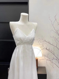 A Line Straps Silk Chiffon White Long Women's Holiday Dresses SD211