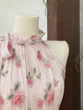 A line Scoop Pink Chiffon Flora Holiday Dresses Short Birthday Dress SD212