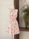 A line Scoop Pink Chiffon Flora Holiday Dresses Short Birthday Dress SD212