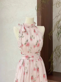 A line Scoop Pink Chiffon Flora Holiday Dresses Short Birthday Dress SD212