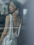 A line Straps White Satin Long Wedding Dresses Bridal Dress SD2143
