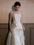 Mermaid Strapless White Satin Long Wedding Dresses Bridal Dress SD2144