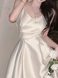A line Spaghetti Straps Satin Prom Dress Evening Dress Formal Dress SD2146