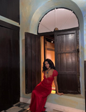 Mermaid V Neckline Red Lace Long Evening Dress Prom Dresses SD2148