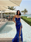 Mermaid Spaghetti Straps Royal Blue Long Prom Dress Evening Dress Formal Dress SD2150 HZ0628
