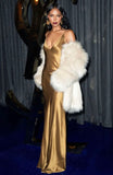 Mermaid Spaghetti Straps Gold Long Prom Dress Evening Dress Formal Dress SD2167