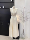 2 Pieces Top and Skirt Ivory Women's Midi Length Vacation Dresses SD216