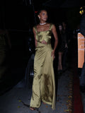 A line Square Neckline Green Satin Long Prom Dress Evening Dress Formal Dress SD2170