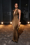 Sheath Halter Brown Prom Dress Evening Dress Formal Dress SD2177