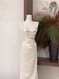 2 Pieces Top and Skirt Ivory Women's Long Vacation Dresses SD217
