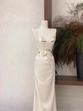 2 Pieces Top and Skirt Ivory Women's Long Vacation Dresses SD217