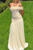 Mermaid Off The Shoulder Long Champagne Prom Dress Evening Dress Formal Dress SD2180 HZ0628