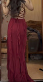 A-Line Spaghetti Straps Chiffon Long Prom Dresses Formal Evening Dress SD2206