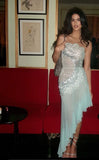 Mermaid Strapless Chiffon Blue Prom Dresses Formal Evening Dress SD2211 HZ0628