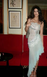 Mermaid Strapless Chiffon Blue Prom Dresses Formal Evening Dress SD2211 HZ0628