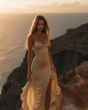 Mermaid Spaghetti Straps Long Prom Dresses Formal Evening Dress SD2214 HZ0628