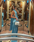 Mermaid High Neckline Blue Evening Dress Long Prom Dresses SD2215