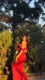 Mermaid Off The Shoulder Satin Red Prom Dresses Long Party Dress SD2219
