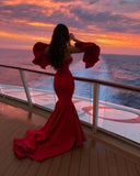 Mermaid Strapless Satin Burgundy Prom Dresses Long Party Dress SD2235