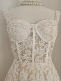 A Line Spaghetti Straps Tulle Lace White Women's Holiday Dresses SD223