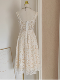 A Line Spaghetti Straps Tulle Lace White Women's Holiday Dresses SD223