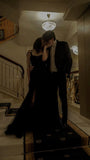Mermaid Spaghetti Straps Black Satin Prom Dresses Long Party Dress SD2243