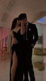 Mermaid Spaghetti Straps Black Slit Prom Dresses Long Party Dress SD2244