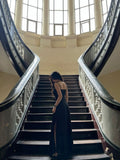 A line Spaghetti Straps Black Long Prom Dresses Long Party Dress SD2248