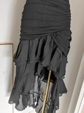 Sheath Strapless Black High Low Women's Holiday Dresses Birthday Outfits SD224 HZ0628