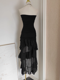 Sheath Strapless Black High Low Women's Holiday Dresses Birthday Outfits SD224 HZ0628