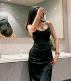 Mermaid Spaghetti Straps Black Backless Prom Dresses Long Party Dress SD2252