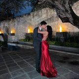 Mermaid Spaghetti Straps Red Backless Prom Dresses Long Party Dress SD2254