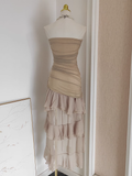 Sheath Strapless Champagne High Low Women's Holiday Dresses Birthday Outfits SD225