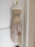 Sheath Strapless Champagne High Low Women's Holiday Dresses Birthday Outfits SD225