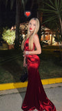 Mermaid Spaghetti Straps Red Backless Prom Dresses Long Party Dress SD2264