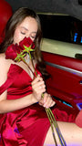 Mermaid Off The Shoulder Short Sleeves Red Long Prom Dresses Slit Party Dress SD2266
