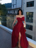 A Line Strapless Wine Red Slit Prom Dresses Long Party Dress SD2267 HZ0628