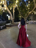 A Line Strapless Wine Red Slit Prom Dresses Long Party Dress SD2267 HZ0628