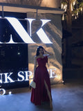 A Line Strapless Wine Red Slit Prom Dresses Long Party Dress SD2267 HZ0628