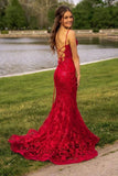 Mermaid Spaghetti Straps Burgundy Backless Prom Dresses Long Party Dress SD2270 HZ0628