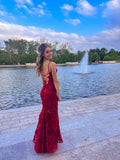Mermaid Spaghetti Straps Burgundy Backless Prom Dresses Long Party Dress SD2270 HZ0628