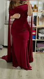 Mermaid Off The Shoulder Short Sleeves Burgundy Long Prom Dresses Party Dress SD2271 HZ0628