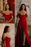Mermaid Off The Shoulder Short Sleeves Red Long Prom Dresses Party Dress SD2273
