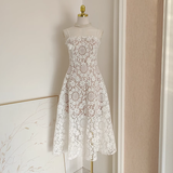 A Line Spaghetti Straps Tulle Lace White Women's Holiday Birthday Dresses SD227