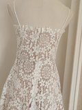 A Line Spaghetti Straps Tulle Lace White Women's Holiday Birthday Dresses SD227