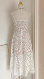 A Line Spaghetti Straps Tulle Lace White Women's Holiday Birthday Dresses SD227